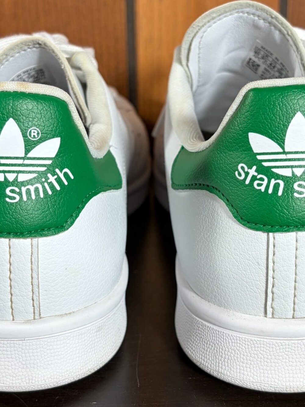 Adidas Classic Stan Smith White & Green Leather Sneakers Mens Sz 10 Tongue Logo
